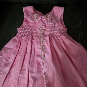 Girls Pink Smocked Floral Collar Dress